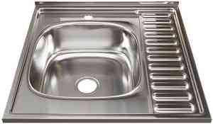 МОЙКА накладная 60х60 (0,8) ЛЕВАЯ (вып. 3 1/2", глубина чаши 18см, сифон) MIXLINE  