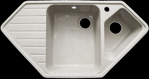 Мойка  керамогранит S32  угловая 2-х чашев   970 *500    (чаша 435*345/335*245 мм,  h 19/17 мм )  матовый     БЕЛЫЙ КРАП