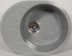 Мойка  керамогранит S23  овальн   570 *440    (чаша 380 мм,  h 19 мм ) (перелив, б/отв., унив-я, БЕЗ СИФОНА.) матовый    СЕРЫЙ   