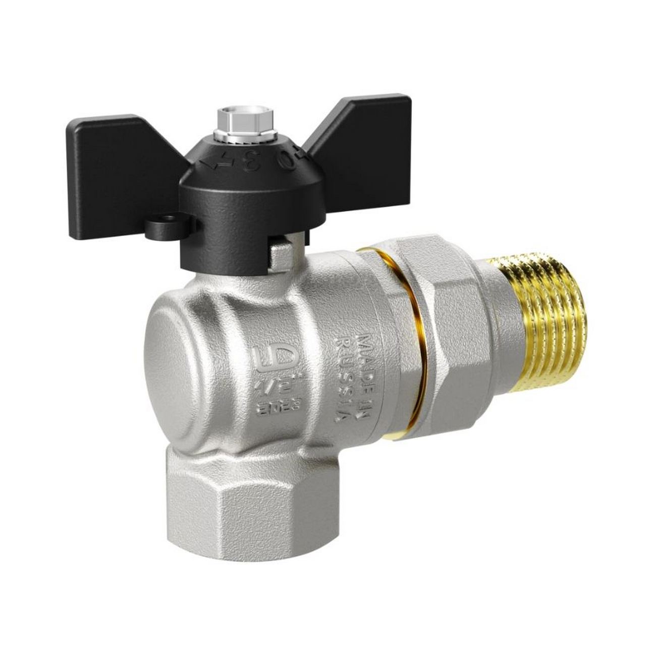 Кран шаровой латунный угловой LD Pride 47.20.ВР-НР Ду 20 (3/4") Ру 40 бабочка