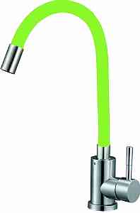 КУХНЯ  SOLONE   EZA4-F090GN с ЦВЕТНЫМ гибк. изл., ø35, нерж. Сталь, гайка САЛАТОВЫЙ