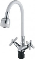 Смеситель для кухни ЭВЕРЕСТ B57-071A 1/2" к на гайке ГИБКИЙ НОС БЕЛЫЙ ДЕКОР