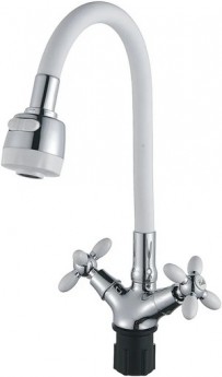 Смеситель для кухни ЭВЕРЕСТ B57-071A 1/2" к на гайке ГИБКИЙ НОС БЕЛЫЙ ДЕКОР